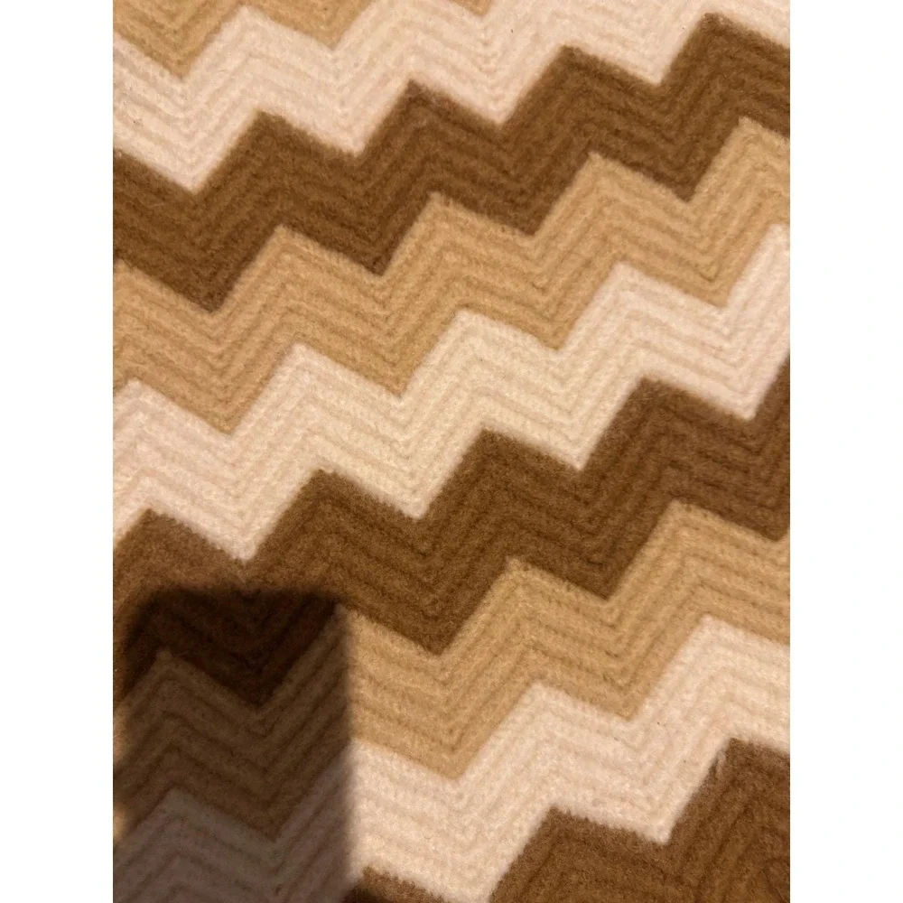 VTG‎ Grandma Made Wool Afghan Chevron Brown Zigzag Lap Blanket Throw
